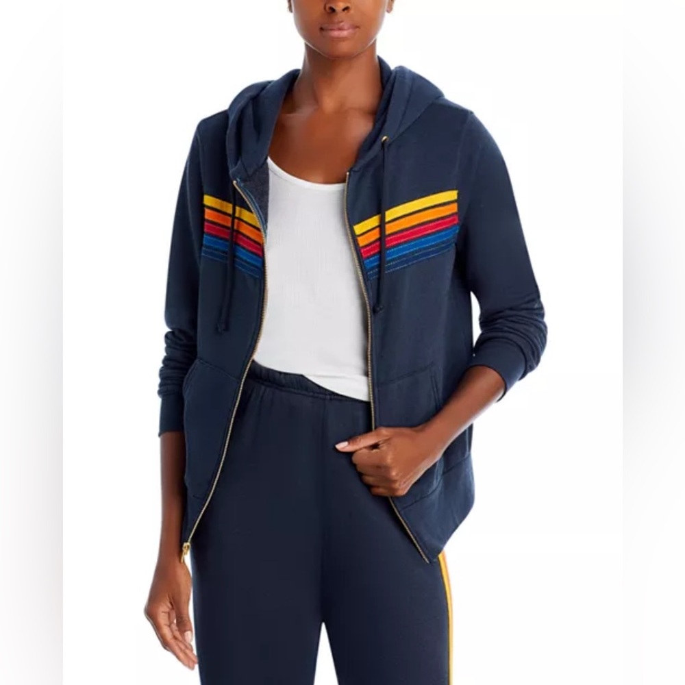 Aviator Nation navy stripe zip up hoodie unisex size large. Brand New!